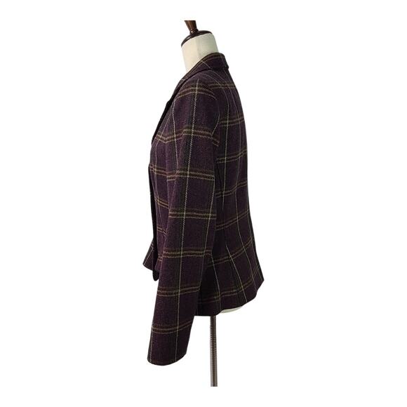 Talbots Purple Wine Green Yellow Plaid Wool Jacket Blazer Coat Vintage USA 8 - Picture 3 of 7
